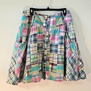 Bamboo Traders' true patchwork skirt. Size 12P.  2 pockets. One button m…